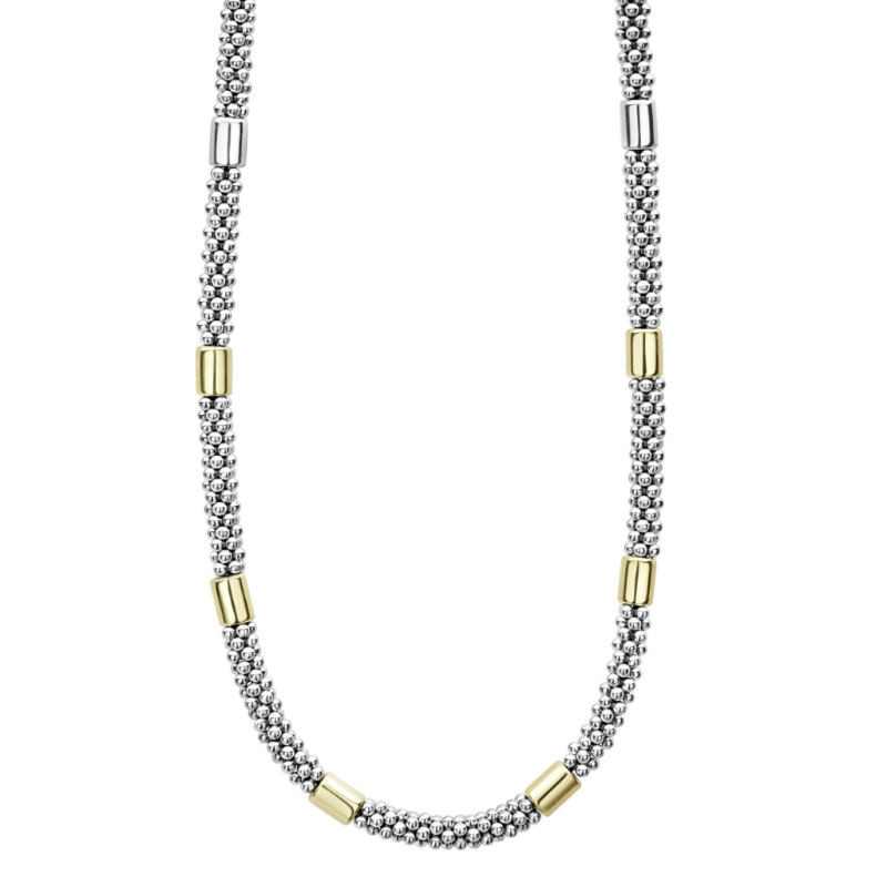 LAGOS High Bar Two-Tone Station Caviar Necklace