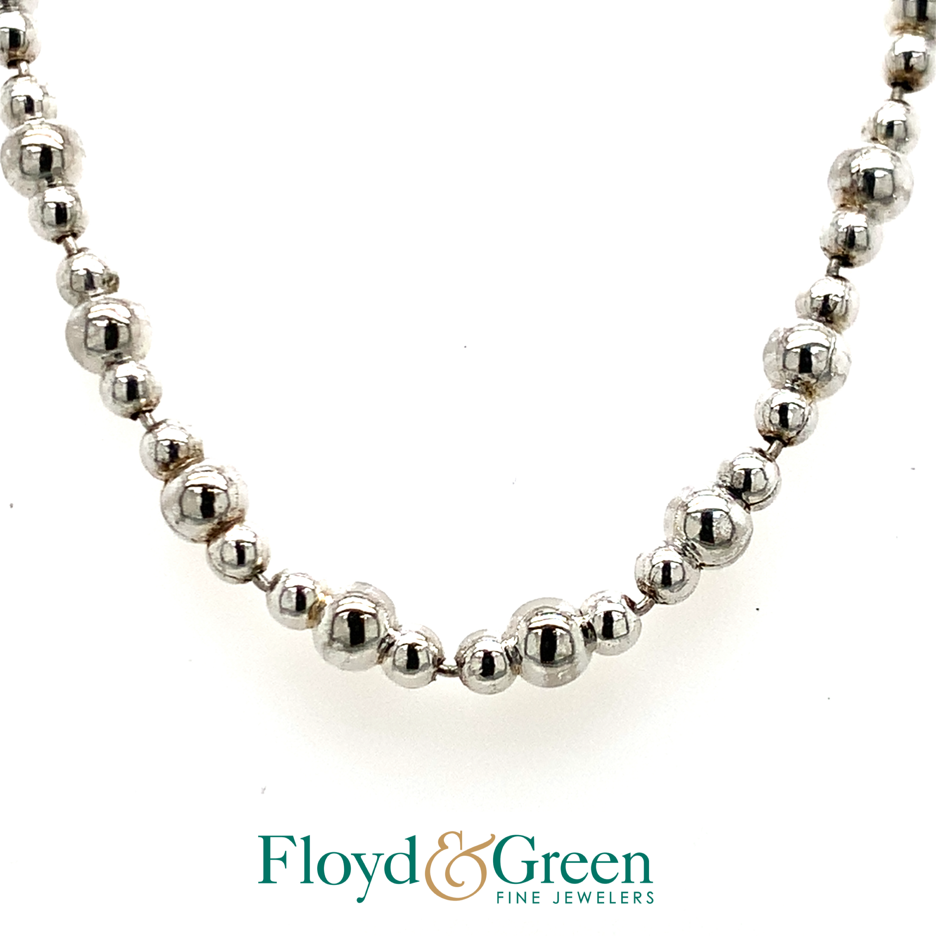 Sterling Silver Bead Necklace, 18 inch, 12.9g