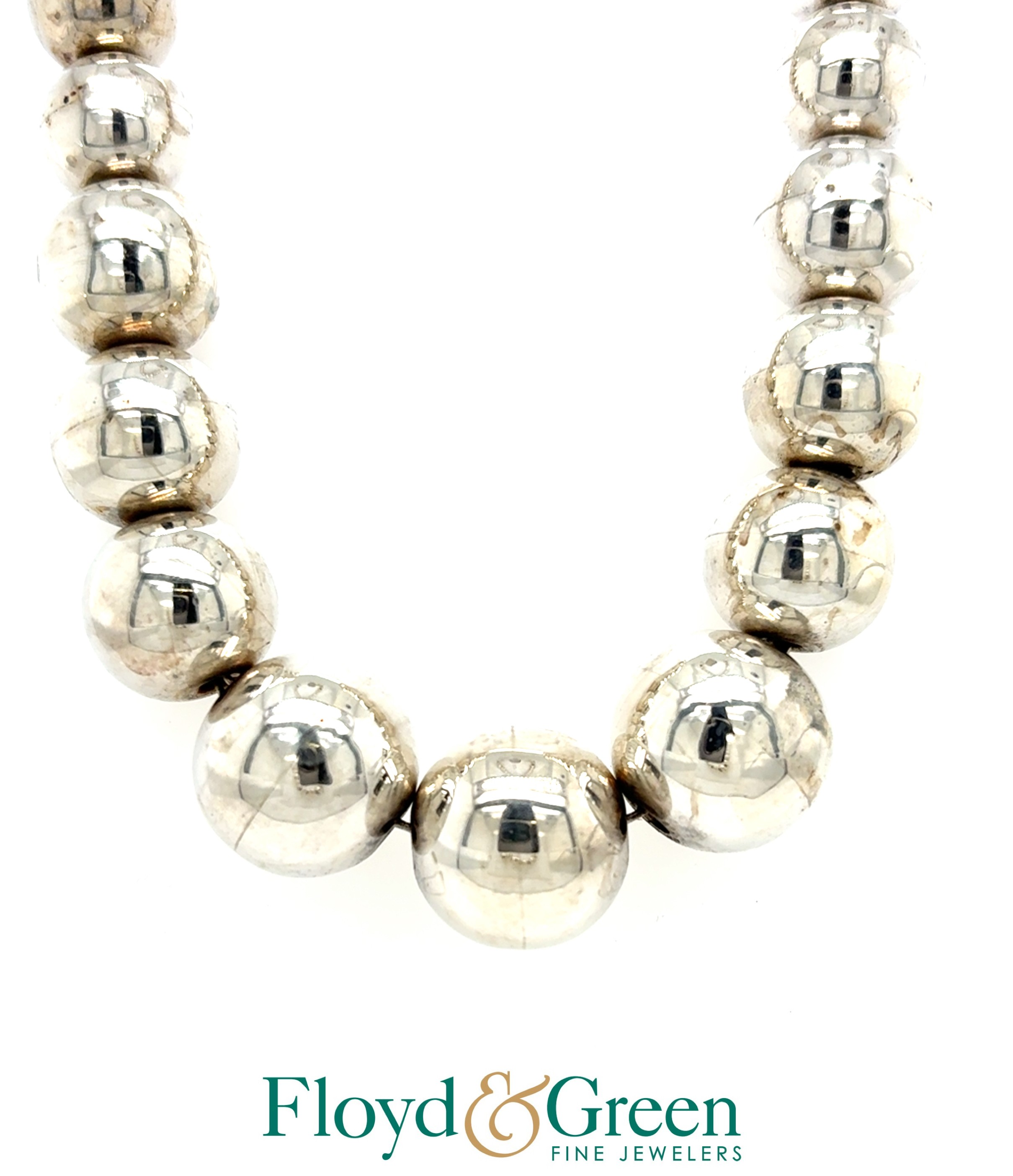 Sterling Silver Bead Necklace, 17 inch, 69.4g