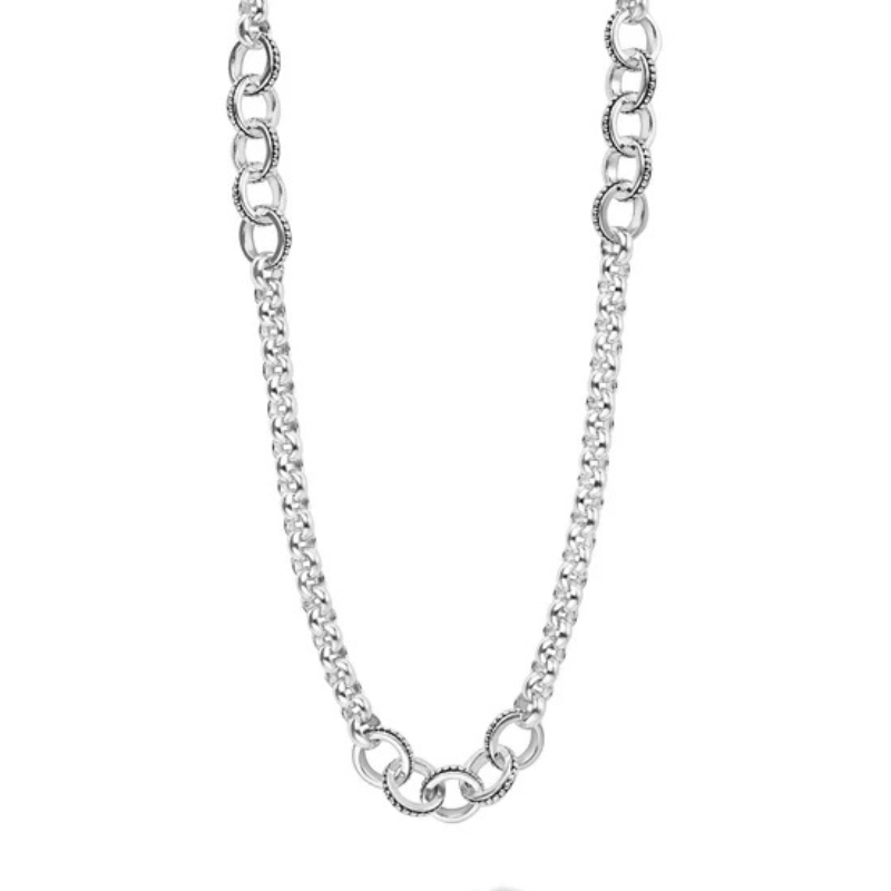 18-20 S/S Sig Cav 3 Station 5 Ring Chain Necklace