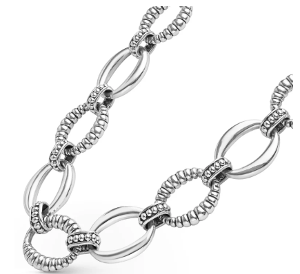 18 S/S Sig Cav Oval Fluted Link Necklace