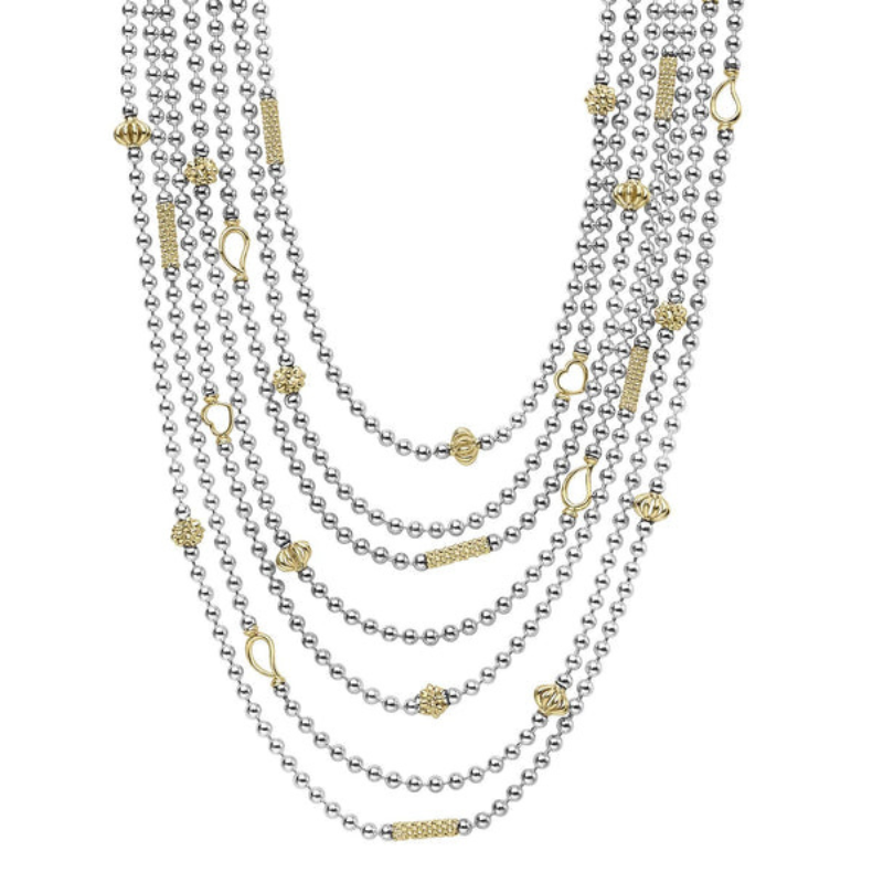 SS/18K Caviar Icon Elements 7Row 2.5mm Strand Neck 16in