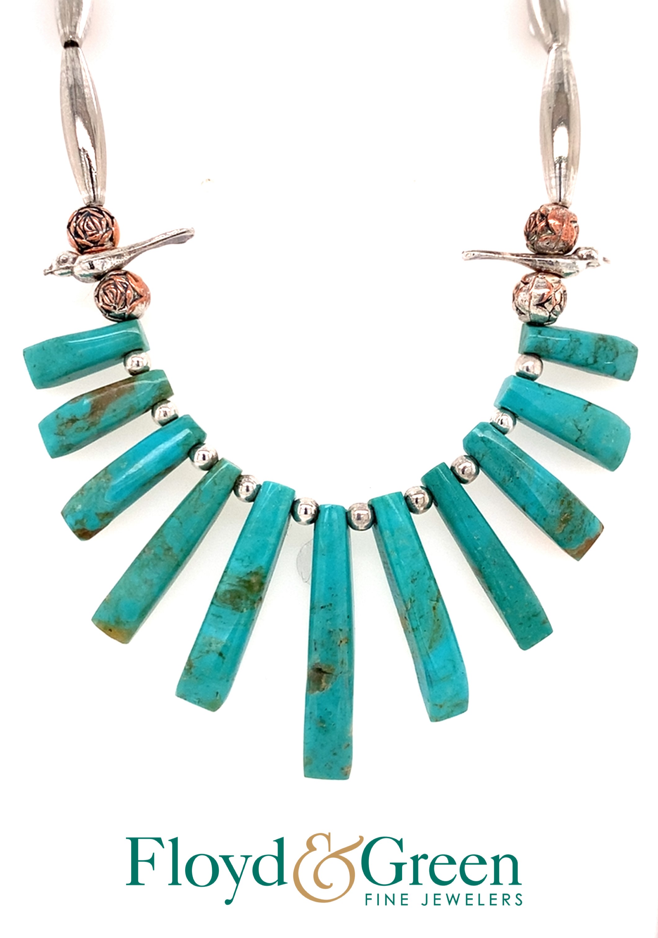 Sterling Silver Turquoise Necklace, 16 inch, 25.2g