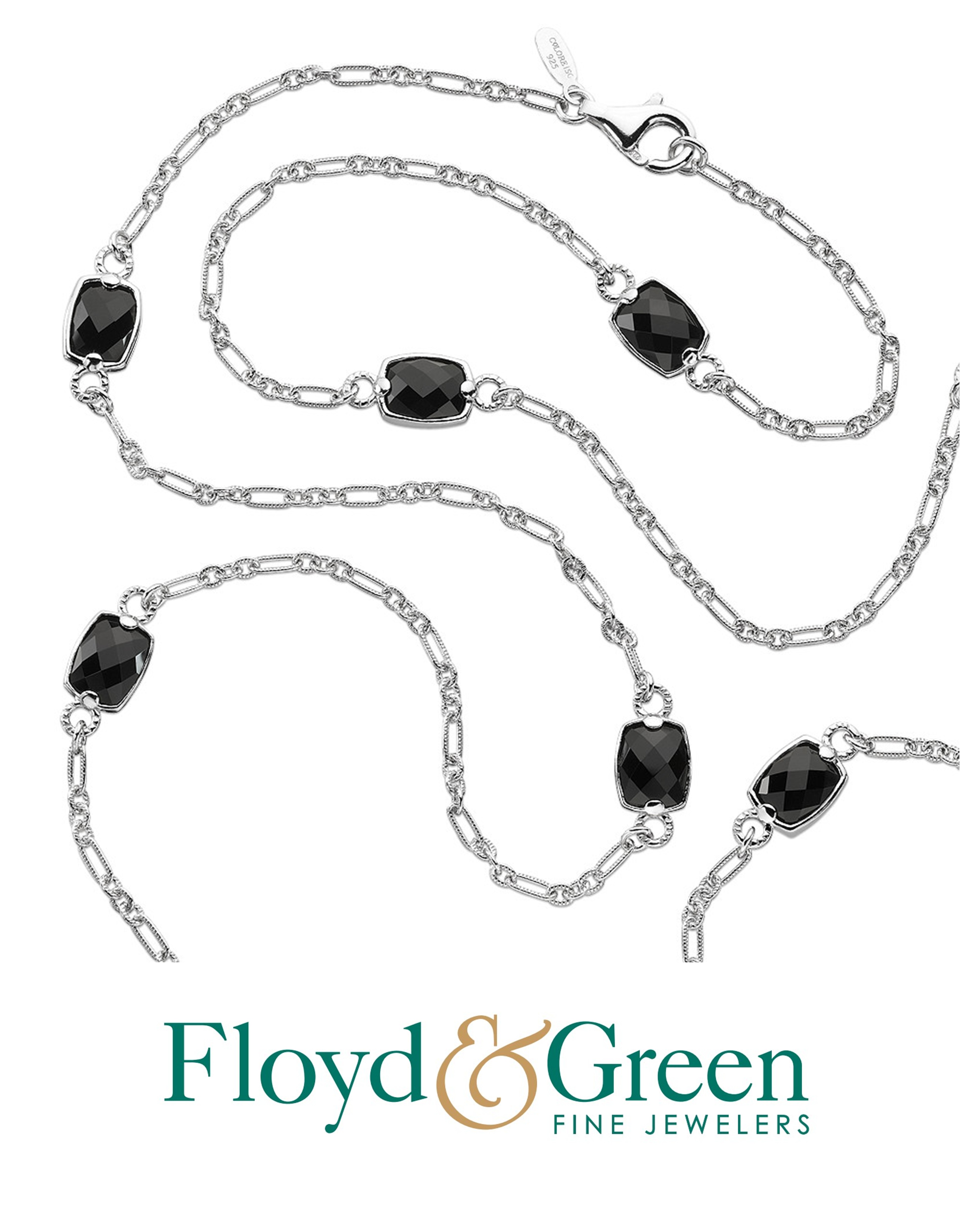 Sterling Silver Black Onyx Link Necklace, 36 inch, 14.2g
