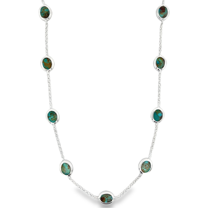 925 Polished Rock Candy Short Confetti Necklace in Green Turquiose Block Slices 16-18