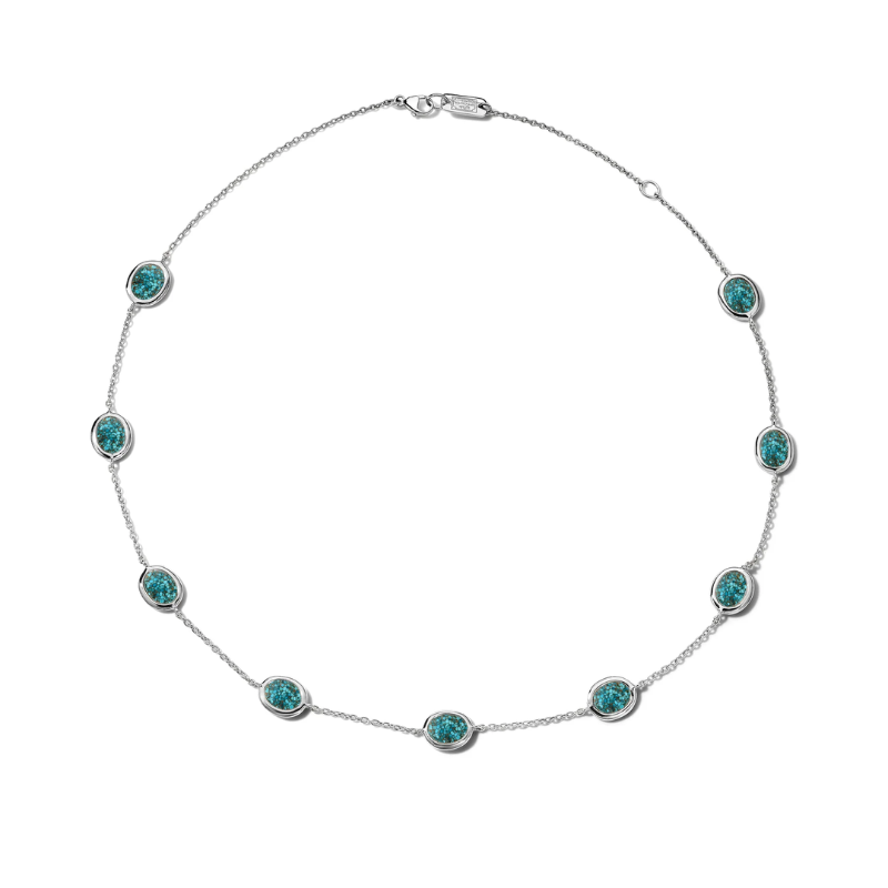 925 Polished Rock Candy Long Confetti Necklace in Bronze & Mosaic Turquoise Slice 35