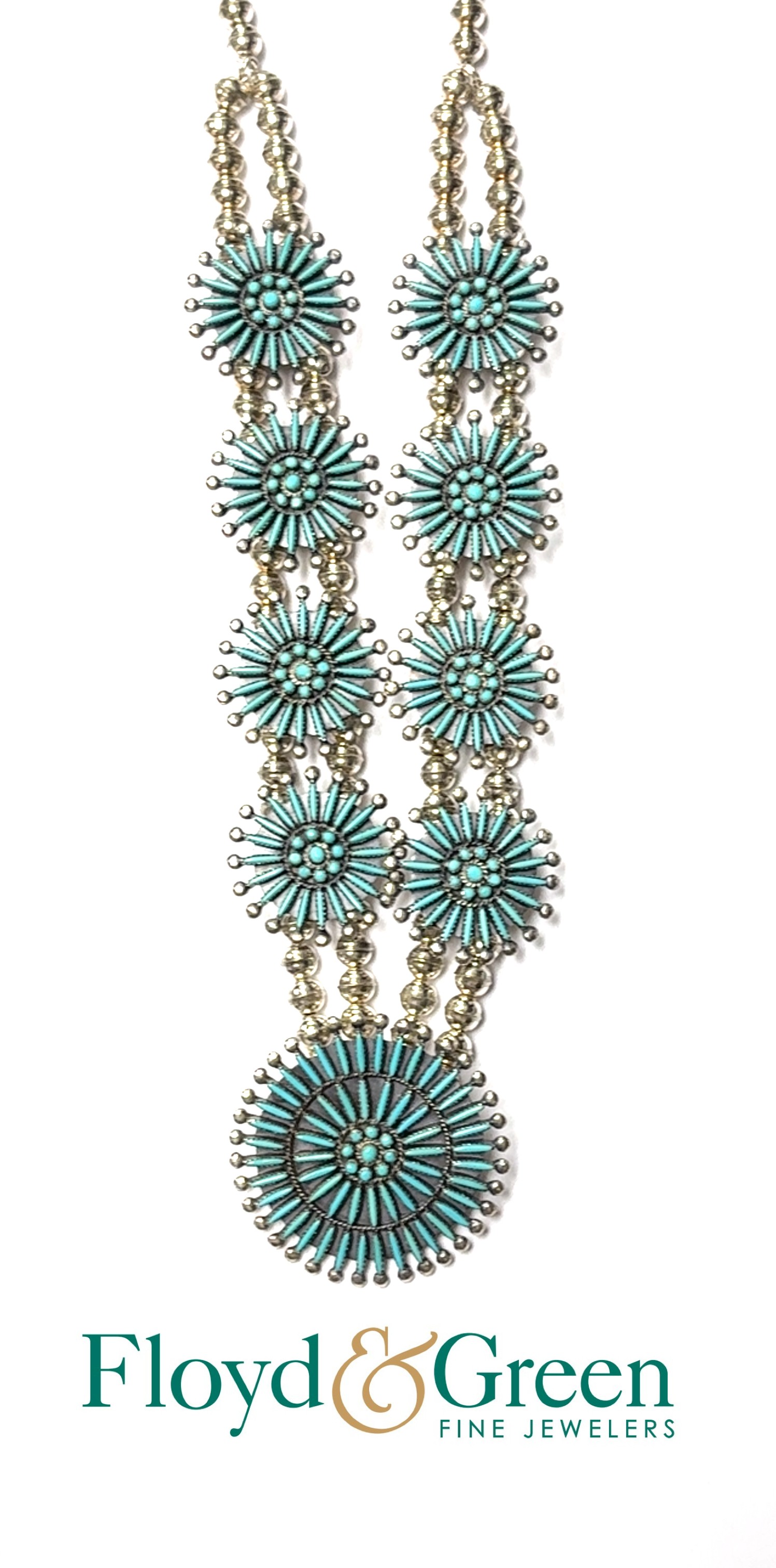 Sterling Silver Turquoise Necklace, 28.5 inch