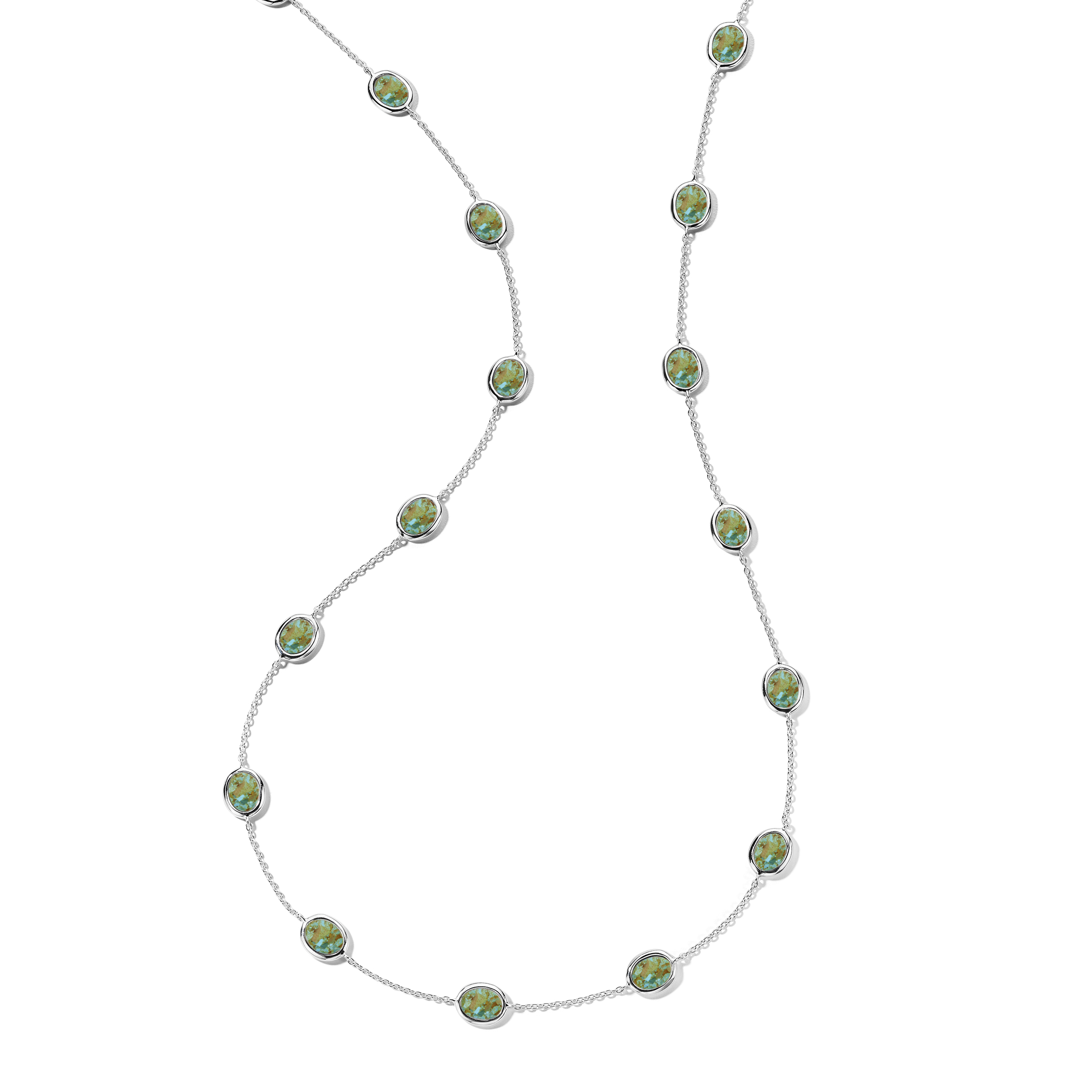 925 Polished Rock Candy Long Confetti Necklace in Green Turquoise Block Slice 35