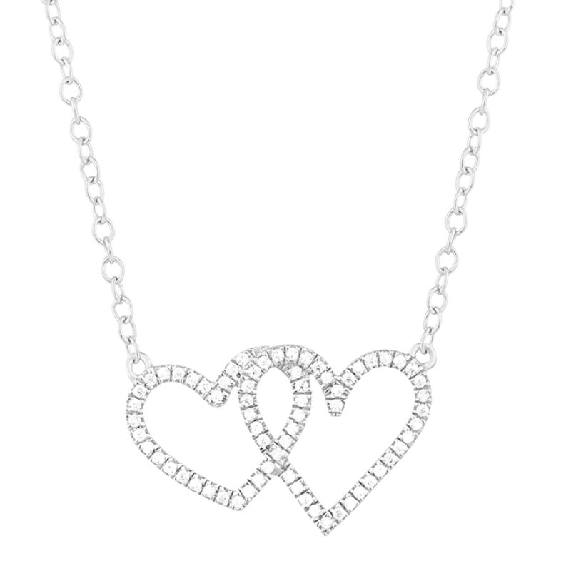 20 SS Two Hearts Pendant Necklace .10ctw Adjustable to 16