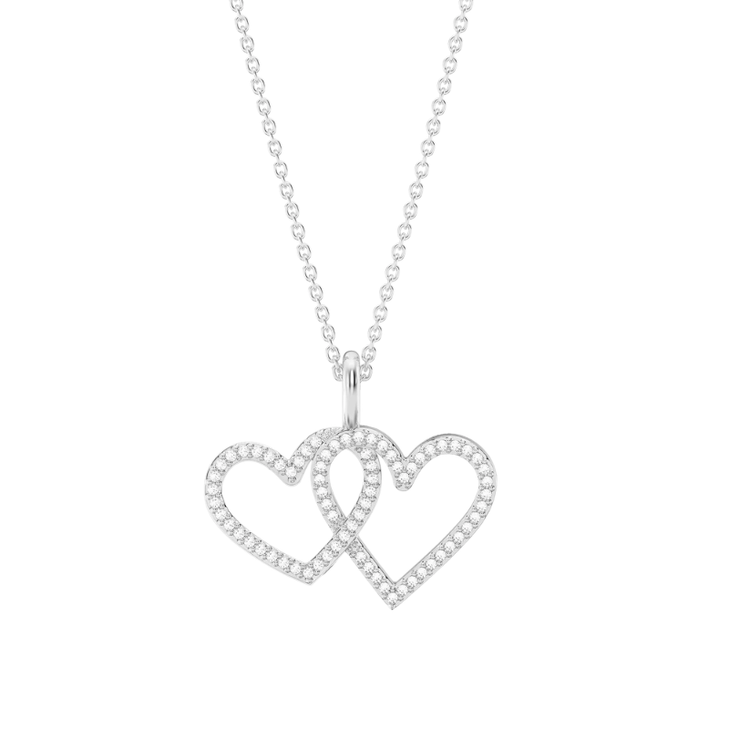 20 SS Two Hearts Pendant Necklace .10ctw Adjustable to 16
