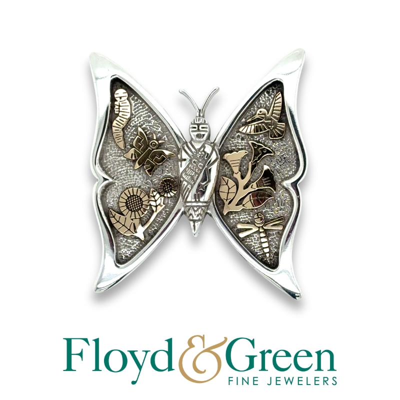 RMT Roderick Tenorio Sterling Silver and 14KY Butterfly Pin, 22.2g