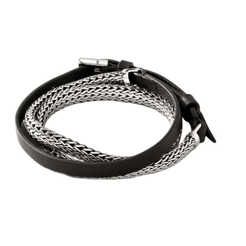 JOHN HARDY Black Leather and Chain Wrap Bracelet