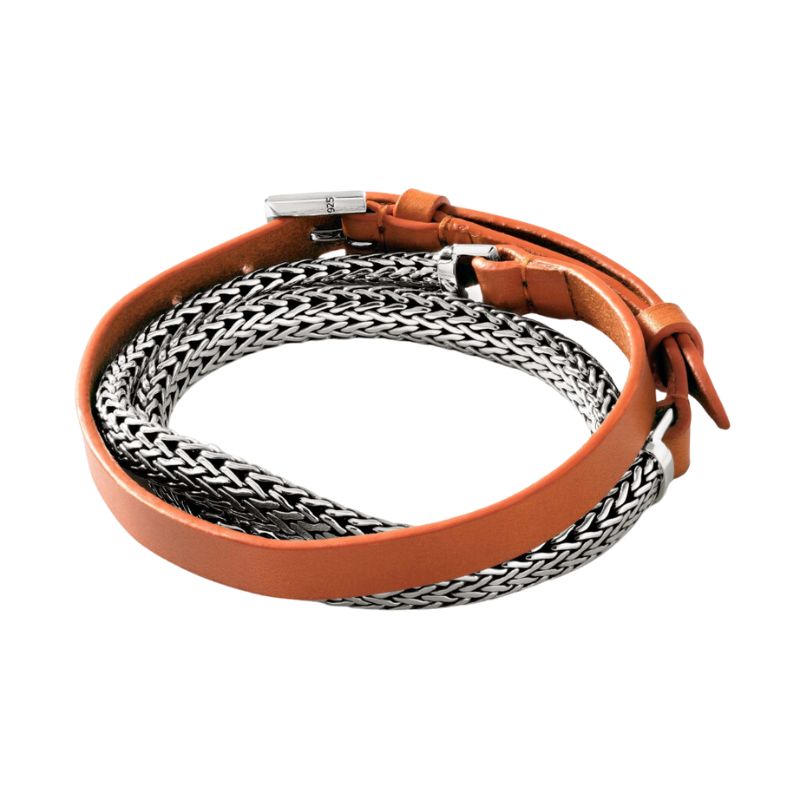 JOHN HARDY Orange Leather and Chain Wrap Bracelet