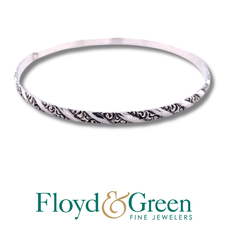 Textured Silver Bangle Bracelet