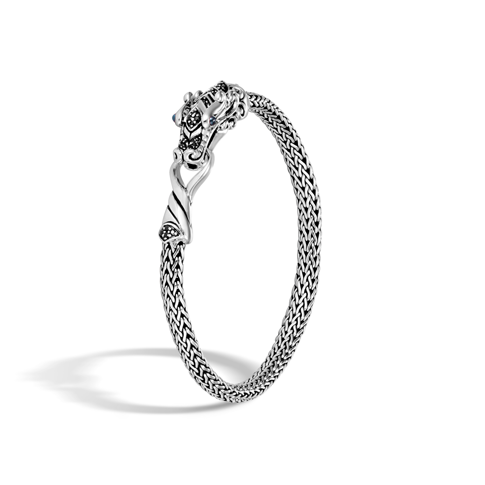 SS Naga Extra-Small Bracelet With Black Sapphire, Black Spinel And Blue Sapphire Eyes Size Medium