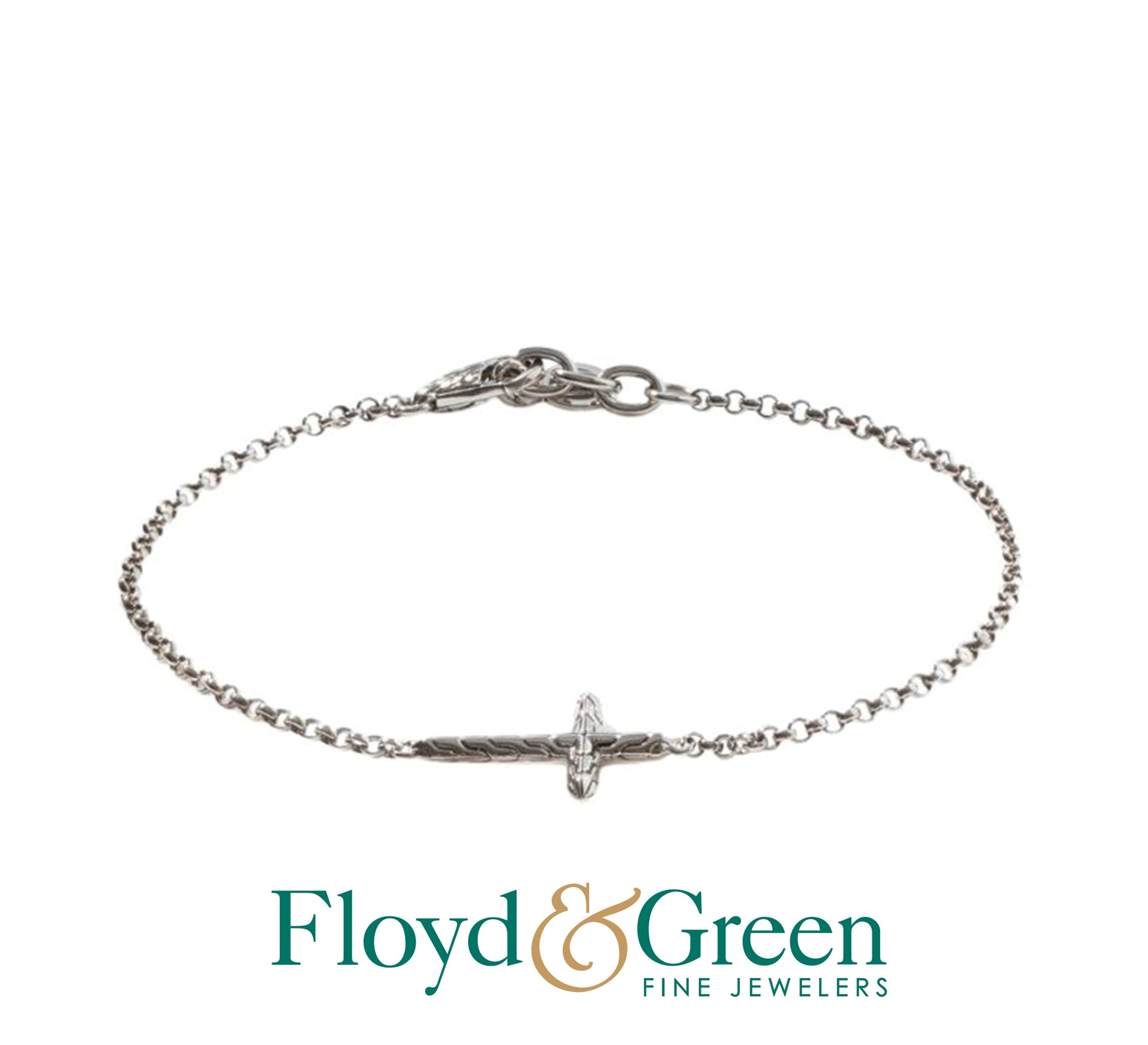John Hardy SS Carved Chain Cross Bracelet 2MM w/ Lobster Clasp - Size Medium