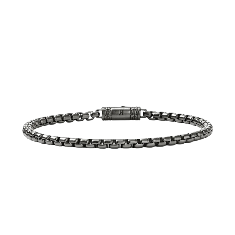 Black SS Box Chain Bracelet 3.7MM w/ Pusher Clasp - Size ULarge