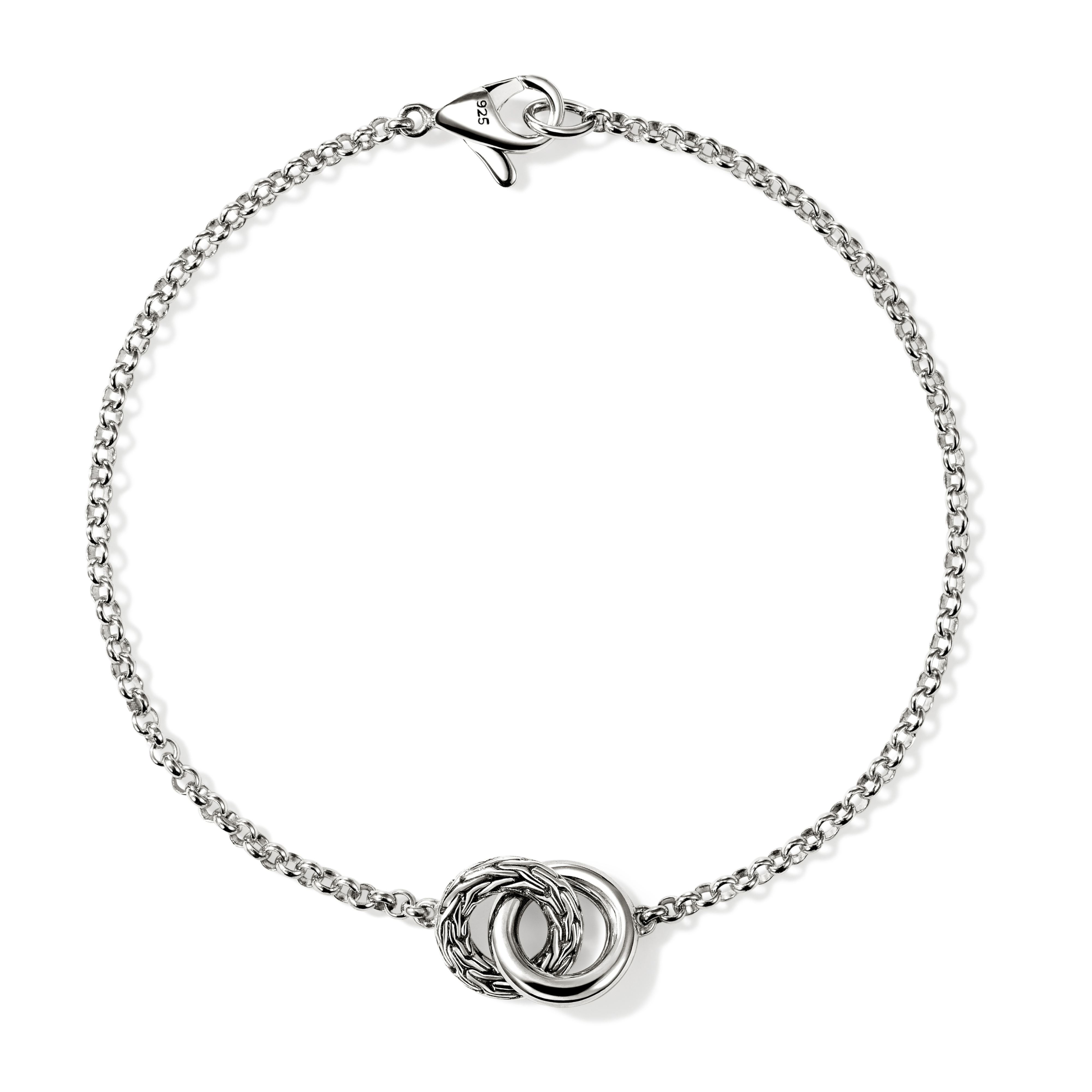 JH Essentials Silver Interlinking Bracelet on 2mm Rolo Chain with Lobster Clasp