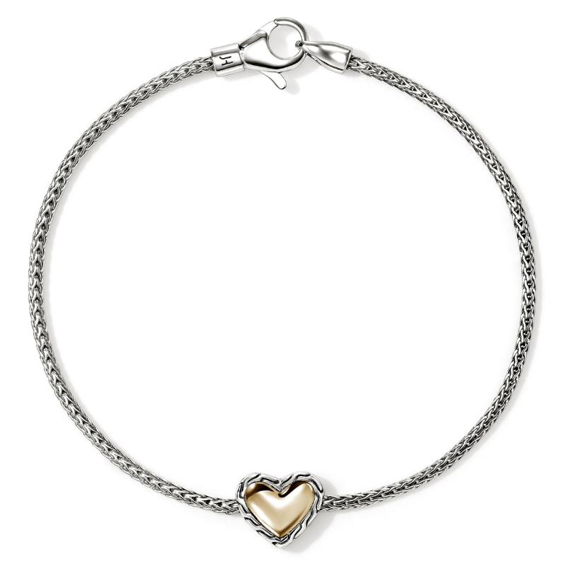 JH Essentials Heart 14K Gold & Silver on 1.8mm Chain Bracelet with Lobster Clasp