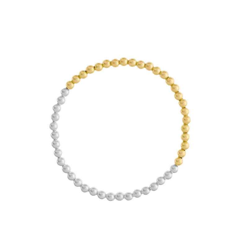 Half 4MM Gold Filled w/ Half 4MM Sterling Silver Beaded Bracelet