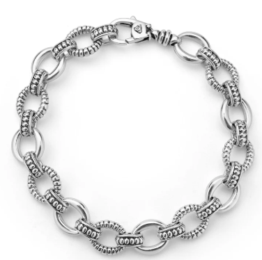 S/S Sig Cav 10mm Flute Smooth Oval Link Bracelet Size 7