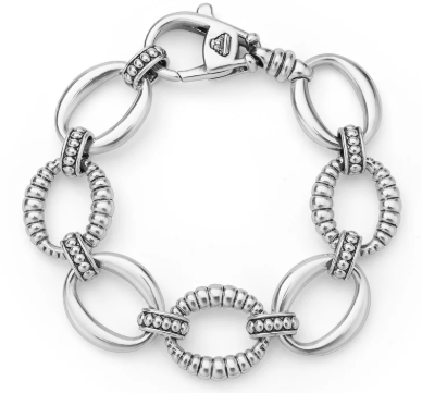 S/S Sig Cav Oval Fluted Link Bracelet Size 7