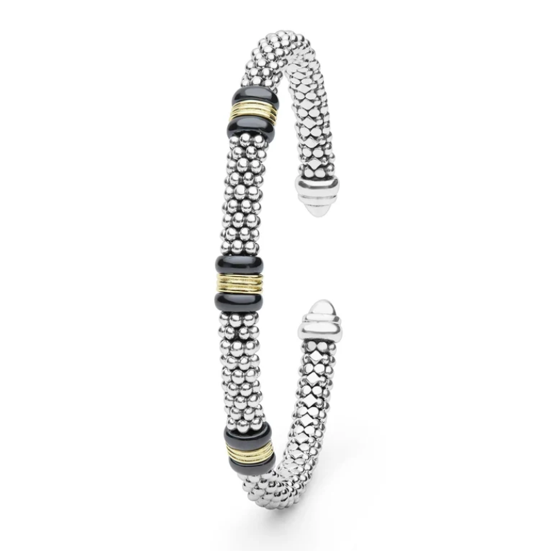 LAGOS Two-Tone Three Station Black Ceramic Versa Torque Bracelet
