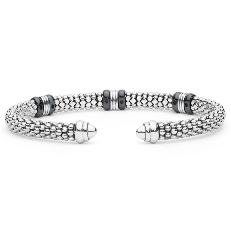 LAGOS Two-Tone Three Station Black Ceramic Versa Torque Bracelet