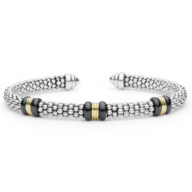 LAGOS Two-Tone Three Station Black Ceramic Versa Torque Bracelet