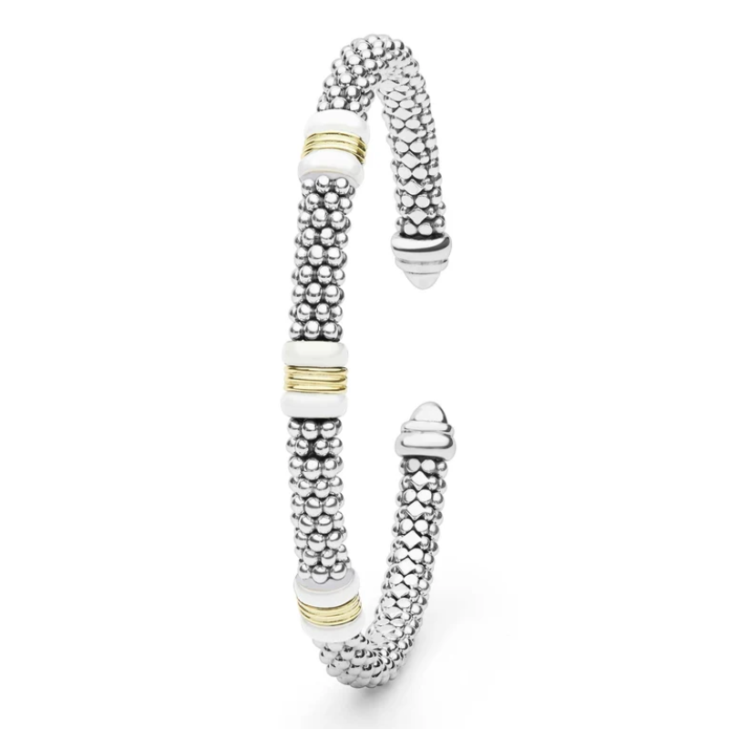 LAGOS Two-Tone Three Station White Ceramic Versa Torque Bracelet