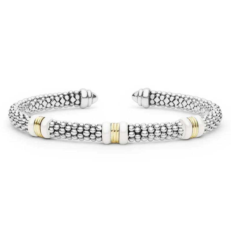 LAGOS Two-Tone Three Station White Ceramic Versa Torque Bracelet