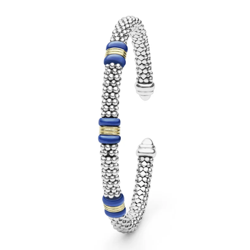 LAGOS Two-Tone Three Station Ultramarine Ceramic Versa Torque Bracelet