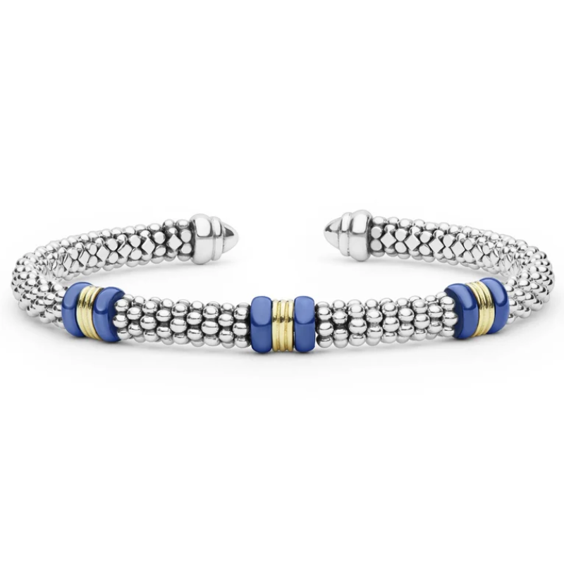 LAGOS Two-Tone Three Station Ultramarine Ceramic Versa Torque Bracelet