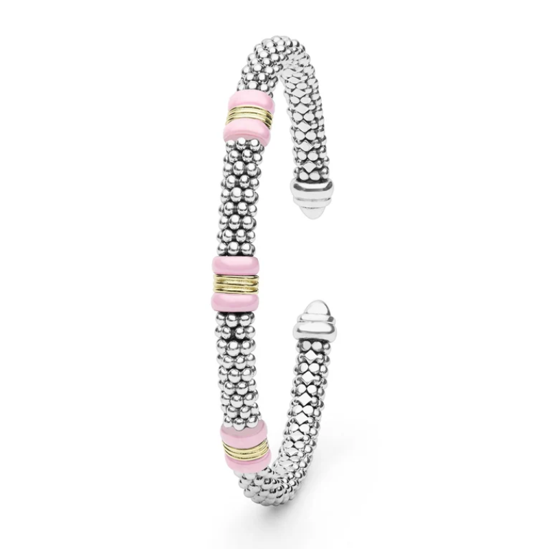 LAGOS Two-Tone Three Station Pink Ceramic Versa Torque Bracelet