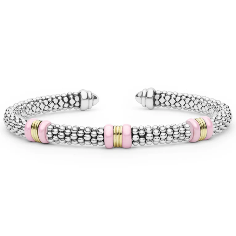 LAGOS Two-Tone Three Station Pink Ceramic Versa Torque Bracelet