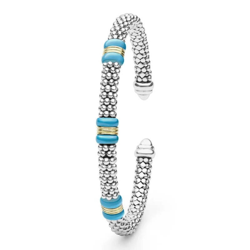 LAGOS Two-Tone Three Station Blue Ceramic Versa Torque Bracelet