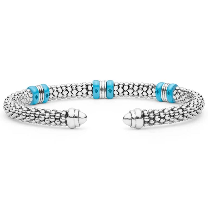 LAGOS Two-Tone Three Station Blue Ceramic Versa Torque Bracelet