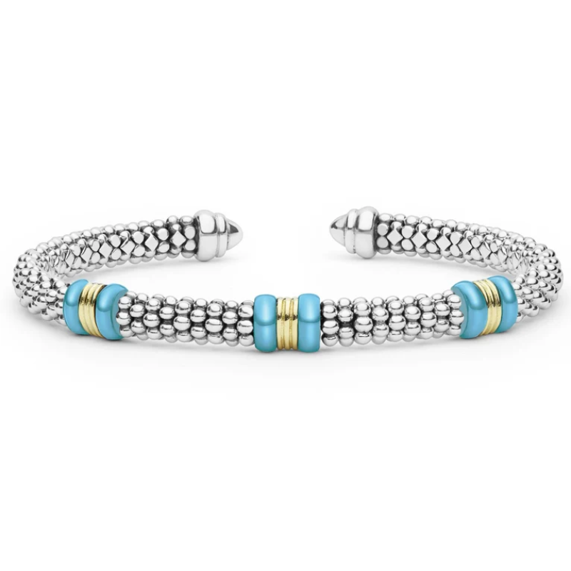 LAGOS Two-Tone Three Station Blue Ceramic Versa Torque Bracelet