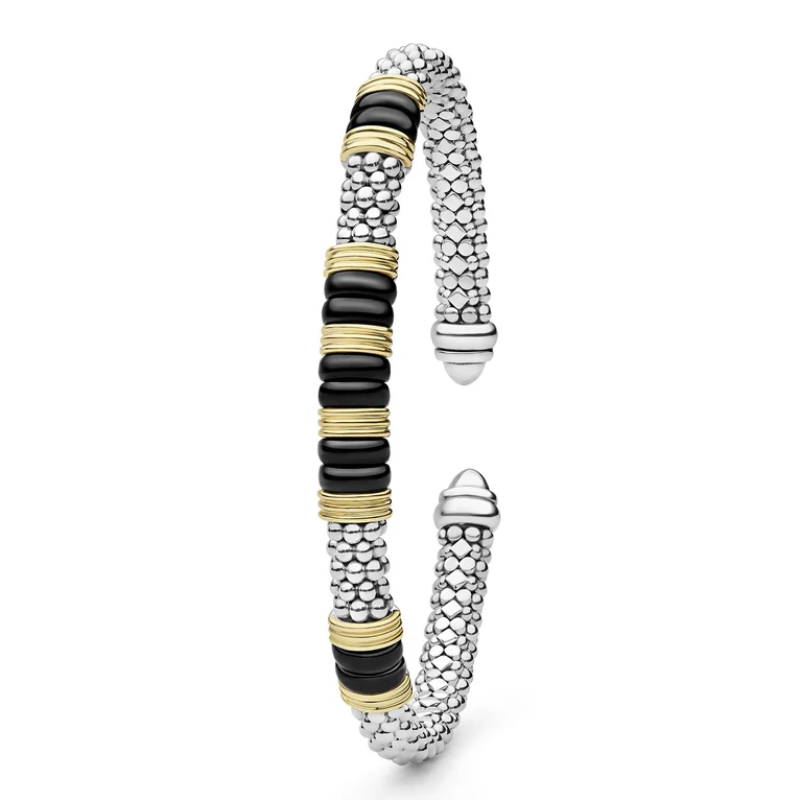 LAGOS Two-Tone Five Station Black Ceramic Versa Torque Bracelet