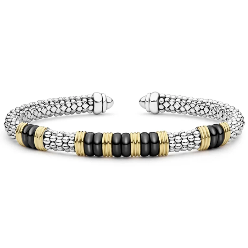 LAGOS Two-Tone Five Station Black Ceramic Versa Torque Bracelet