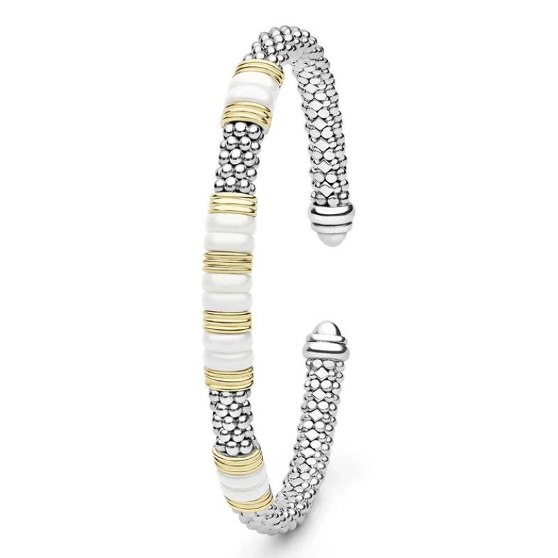 LAGOS Two-Tone Five Station White Ceramic Versa Torque Bracelet
