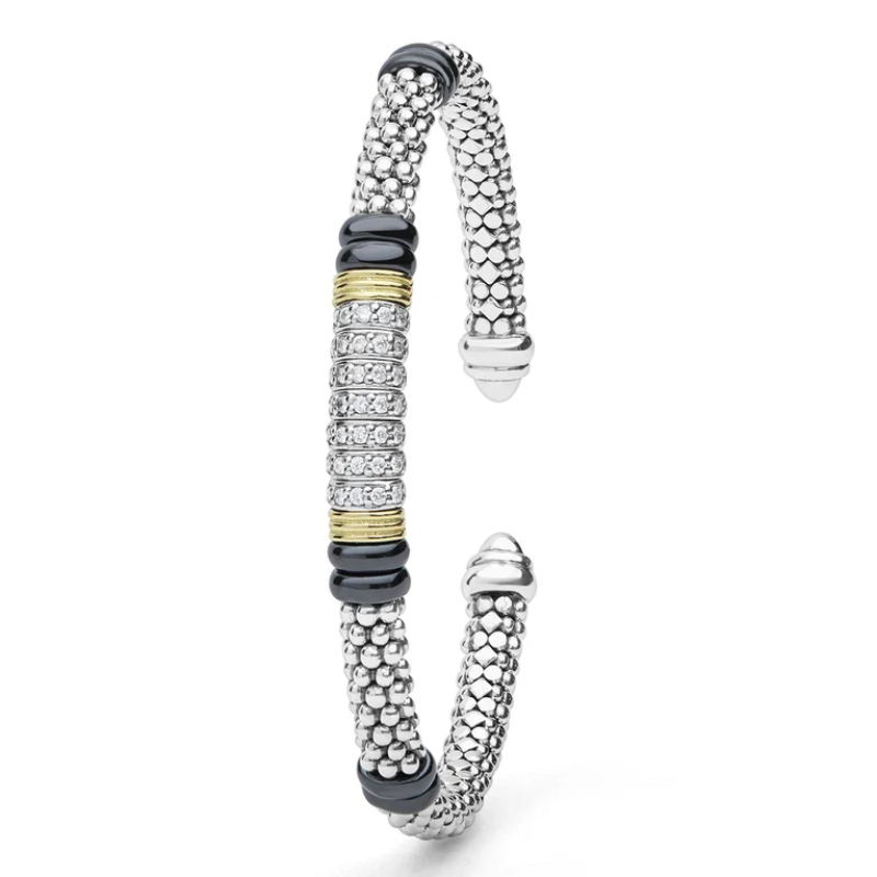 LAGOS Two-Tone Diamond Station Black Ceramic Versa Torque Bracelet