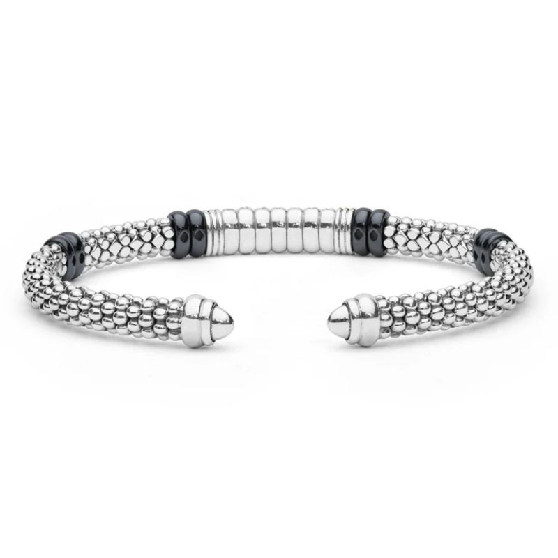 LAGOS Two-Tone Diamond Station Black Ceramic Versa Torque Bracelet
