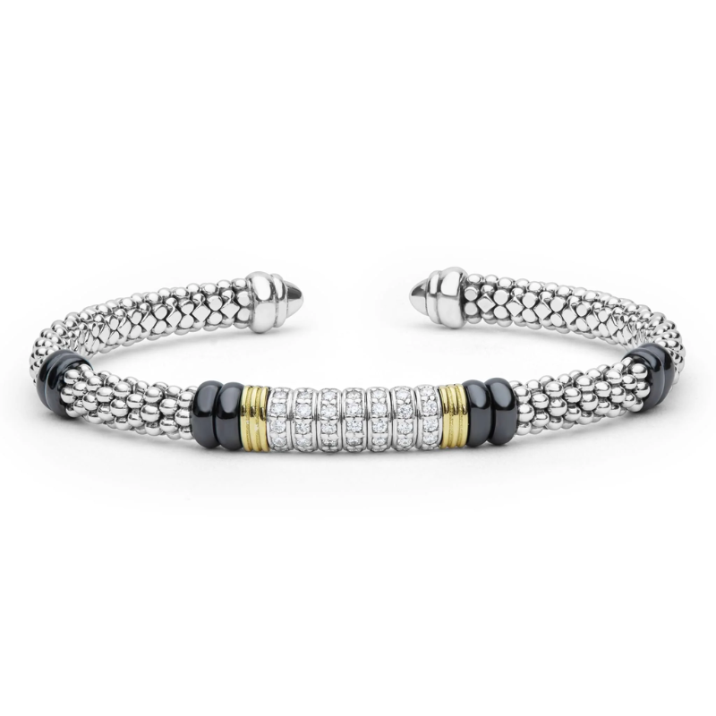 LAGOS Two-Tone Diamond Station Black Ceramic Versa Torque Bracelet