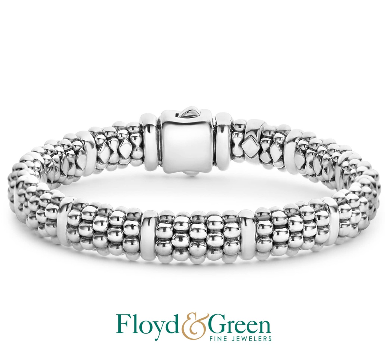 Lagos Sterling Silver Signature Caviar Station Bracelet, 9MM, Size Medium