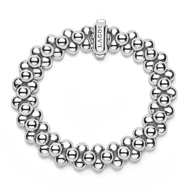 LAGOS Silver Three Row Beaded Statement Bracelet
