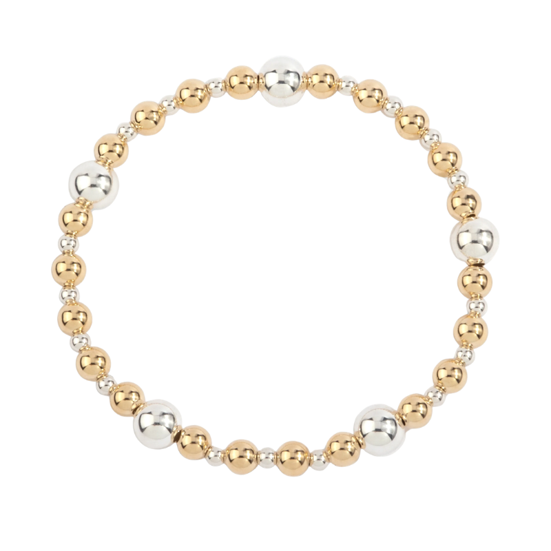 14Kt Yellow Gold & Sterling Silver Shine Bright Two Tone Bead Bracelet