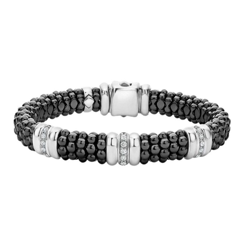 LAGOS Black Caviar Three Station Ceramic Diamond Bracelet