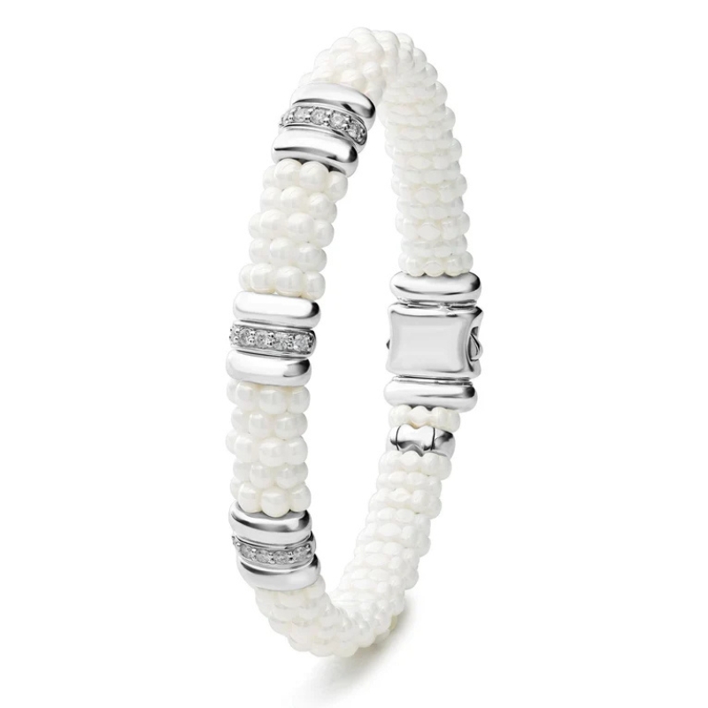 LAGOS White Caviar Three Station Ceramic Diamond Bracelet