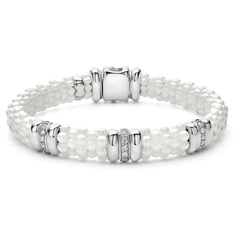 LAGOS White Caviar Three Station Ceramic Diamond Bracelet